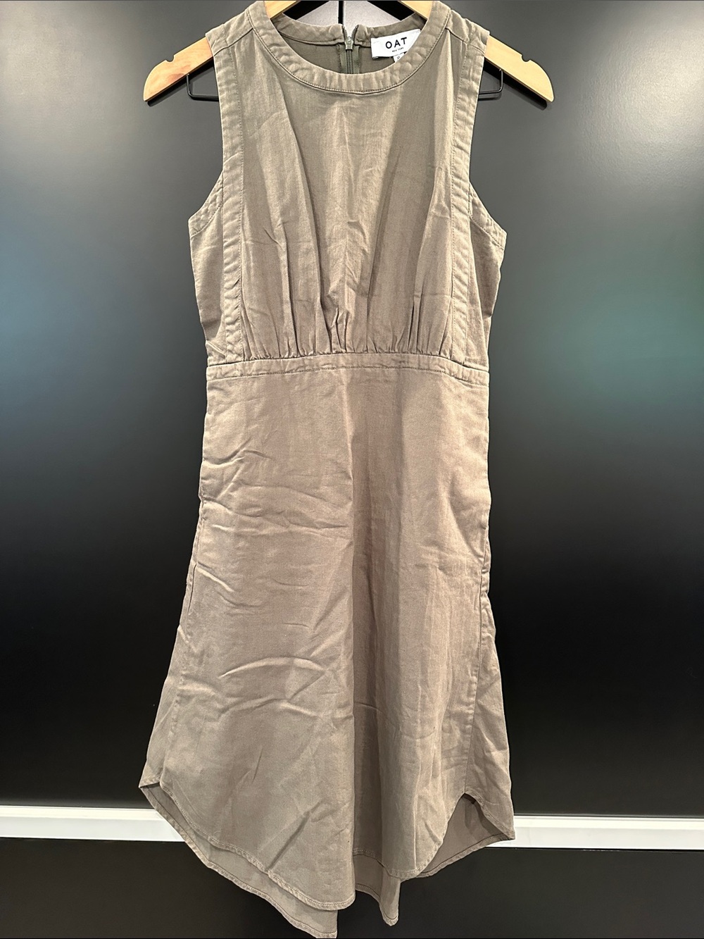 OAT New York Sleeveless Utility Midi Dress Olive Taupe‎ Tie Back Size 0 NWT
